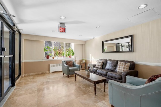 living room with radiator