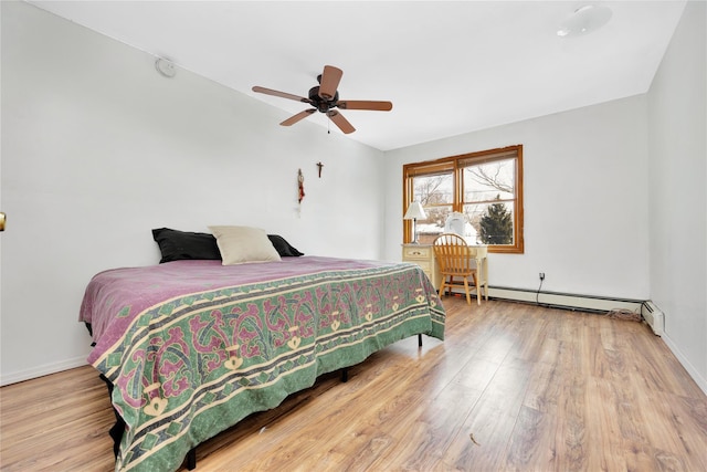 4 Young Rd, Coram, NY 11727 - bedroom featuring a baseboard heating unit, ceiling fan, wood finished floors, and baseboards