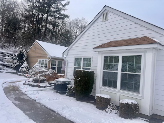 view of snow covered exterior