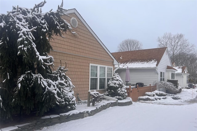 view of snow covered exterior