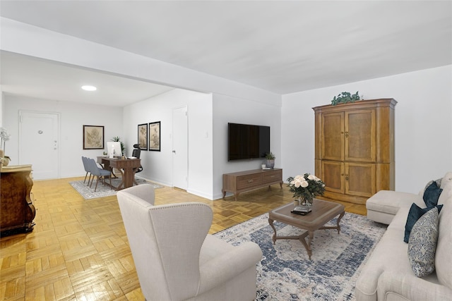 living room with light parquet flooring