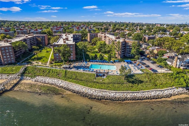 aerial view with a water view