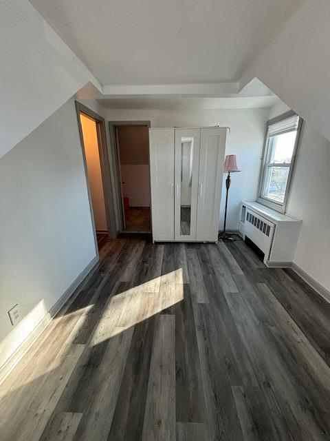 bonus room with dark hardwood / wood-style floors and vaulted ceiling