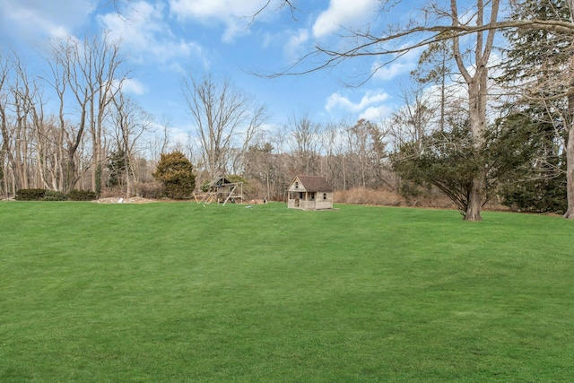 view of yard with a shed