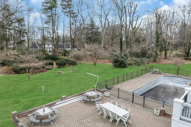 view of pool with a yard and a patio area