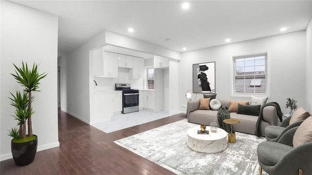 living room featuring dark hardwood / wood-style floors