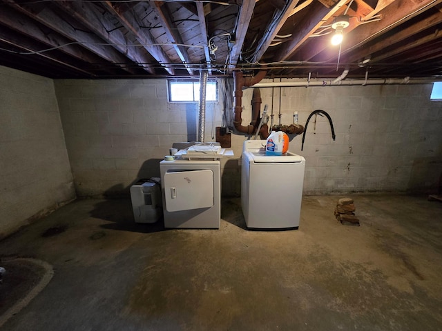 basement with washing machine and clothes dryer