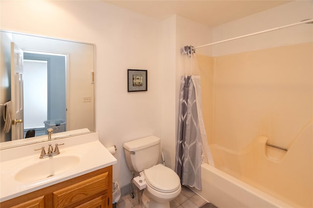 full bathroom with tile patterned flooring, vanity, shower / bath combination with curtain, and toilet