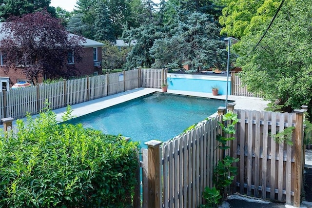 view of swimming pool featuring a diving board