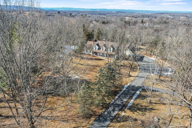 bird's eye view featuring a forest view