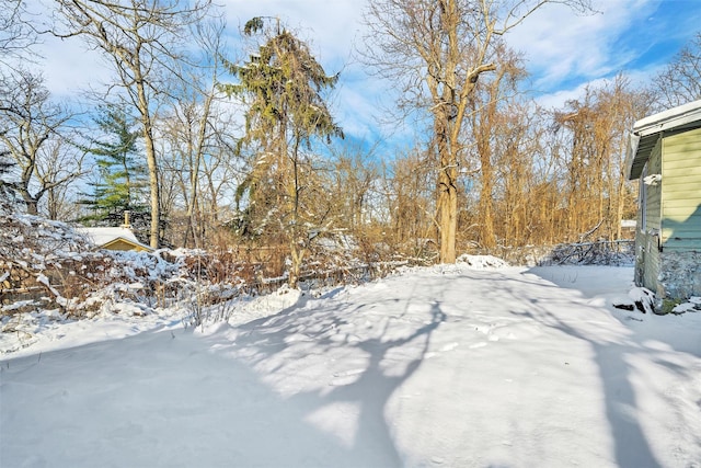 view of yard layered in snow