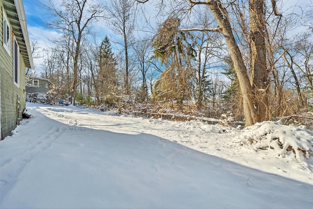 view of yard layered in snow