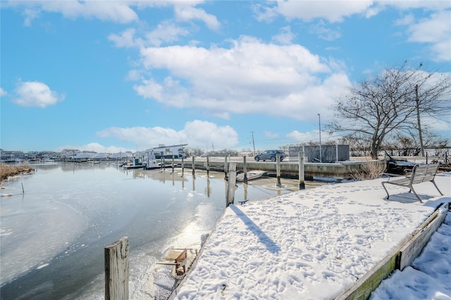 view of dock with a water view