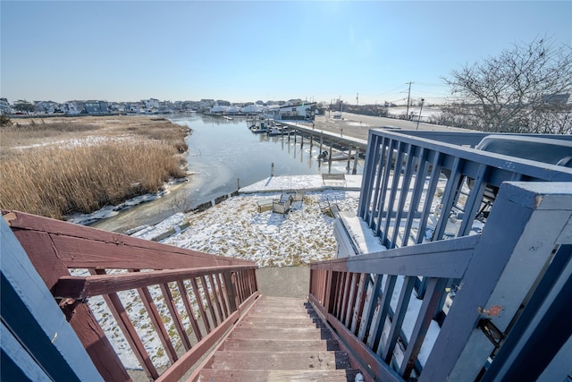 exterior space featuring a water view