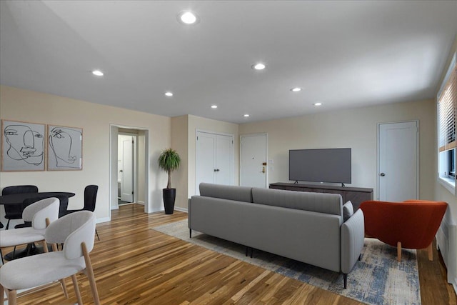 living room with hardwood / wood-style floors