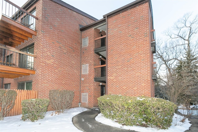 view of snow covered building