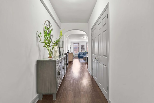 hallway with dark hardwood / wood-style floors