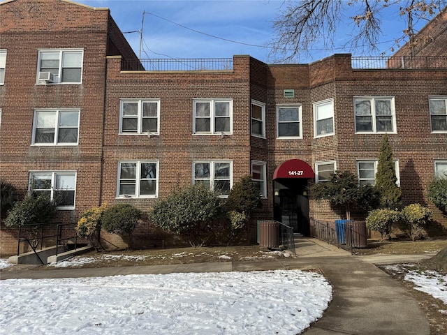 view of snow covered building