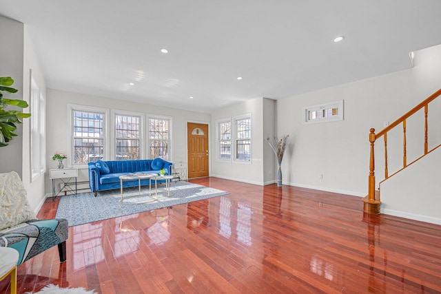 living room with hardwood / wood-style floors