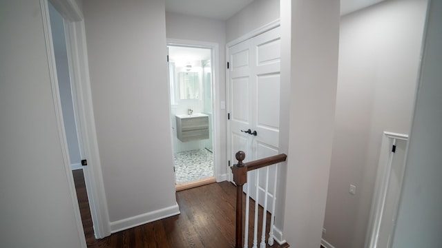 hall with dark hardwood / wood-style flooring