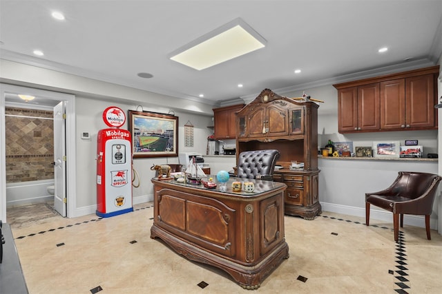 3407 Country Club Rd, Bronx, NY 10465 - office space with crown molding, recessed lighting, and baseboards