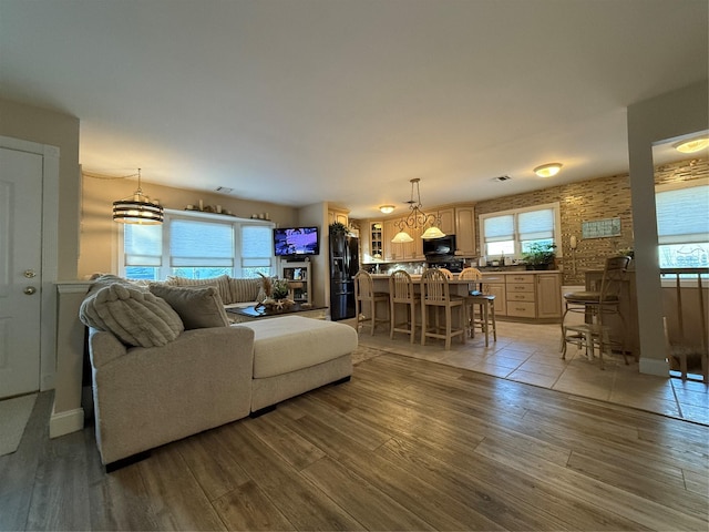 living room featuring light wood-type flooring