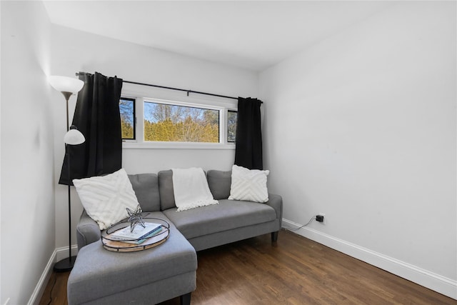 sitting room featuring dark wood-type flooring