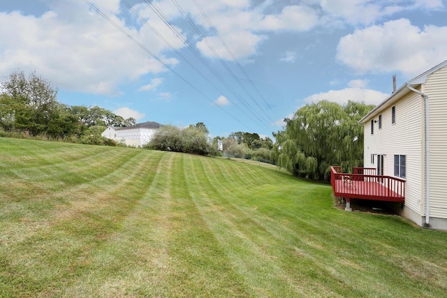 view of yard with a wooden deck