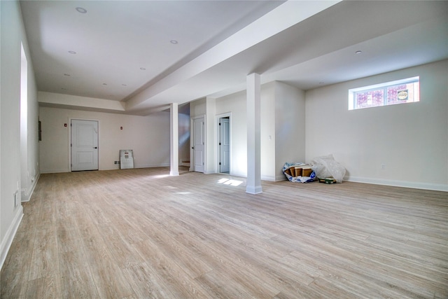 basement with light wood-type flooring