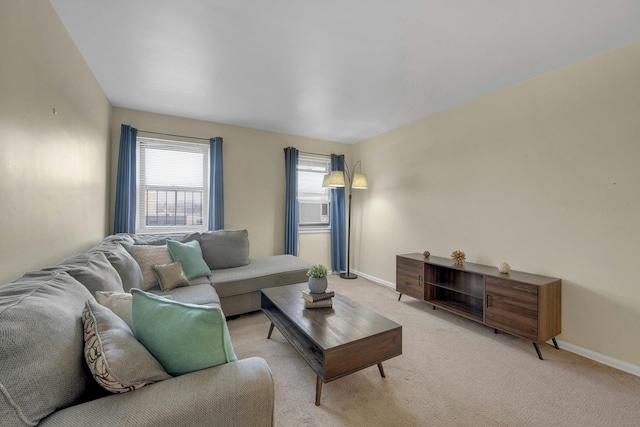 living room featuring light colored carpet