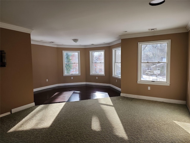 empty room with crown molding and a healthy amount of sunlight