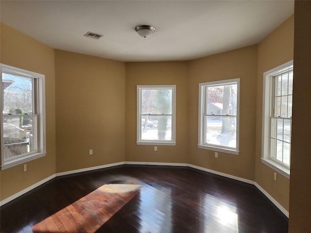 empty room with a healthy amount of sunlight and dark wood-type flooring