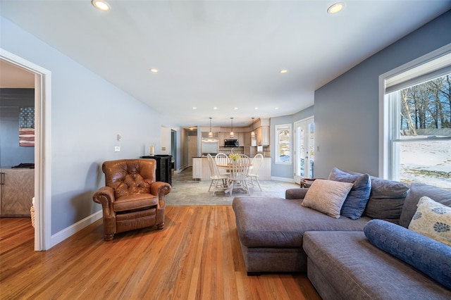 living room with light hardwood / wood-style flooring