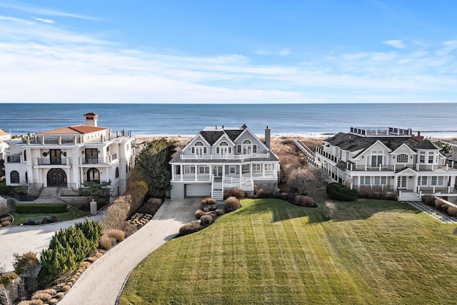 bird's eye view featuring a water view