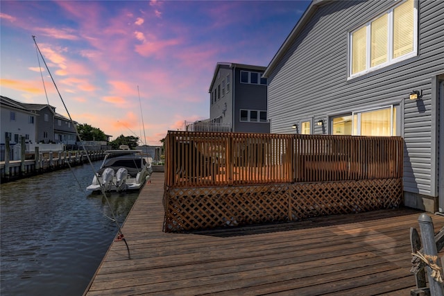 view of dock with a water view