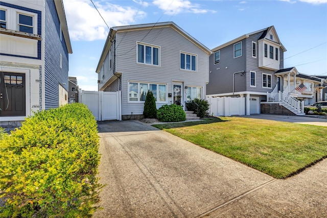 view of front of property with a garage and a front yard