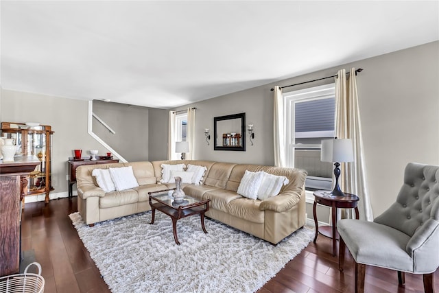 living room featuring dark hardwood / wood-style floors