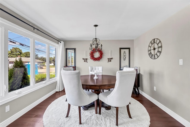 dining area with dark hardwood / wood-style floors