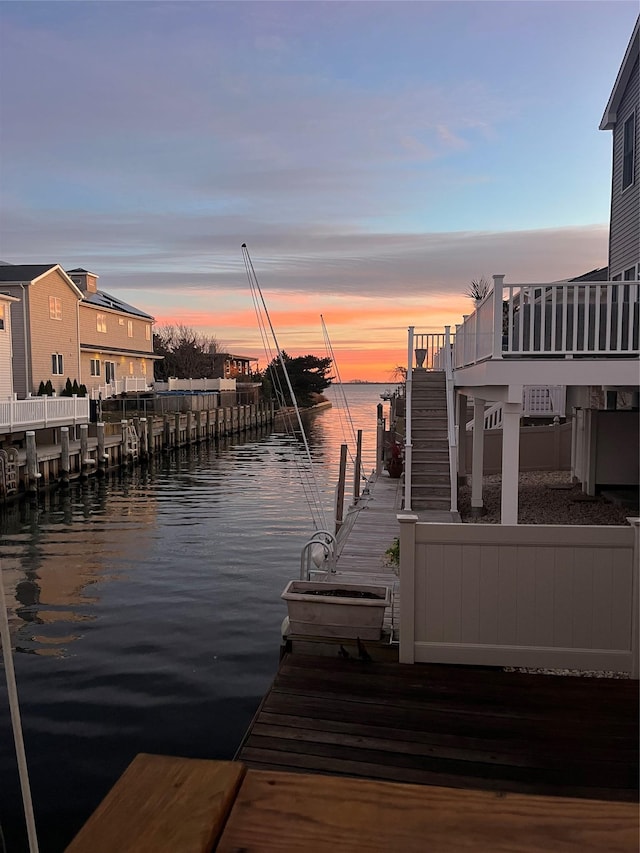 view of dock featuring a water view