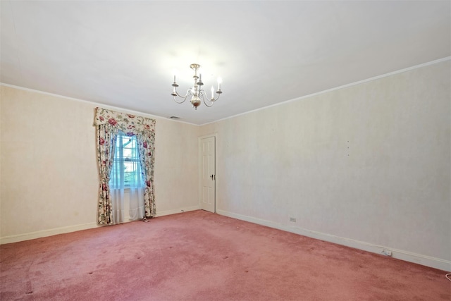 47-44 Glenwood St, Little Neck, NY 11362 - empty room featuring a chandelier, baseboards, crown molding, and carpet flooring