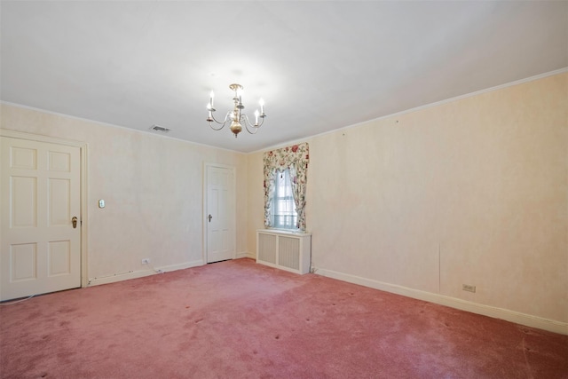 47-44 Glenwood St, Little Neck, NY 11362 - unfurnished room with a chandelier, baseboards, carpet flooring, and crown molding