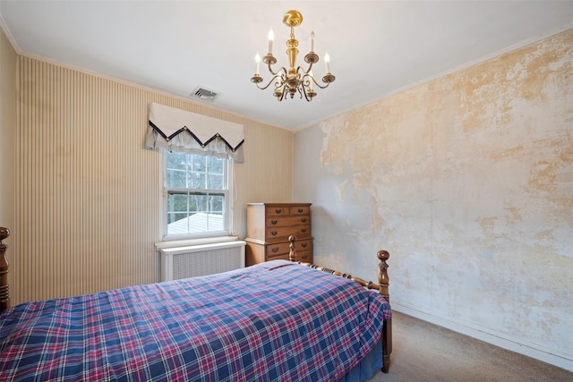 47-44 Glenwood St, Little Neck, NY 11362 - bedroom with ornamental molding, wallpapered walls, a chandelier, carpet flooring, and baseboards