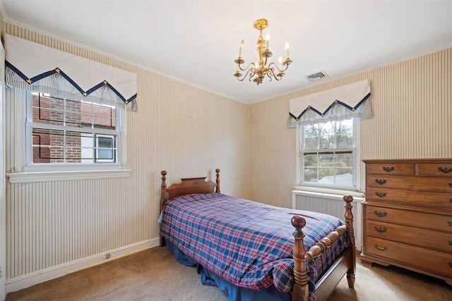 47-44 Glenwood St, Little Neck, NY 11362 - carpeted bedroom with a chandelier and crown molding