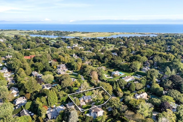 aerial view with a water view