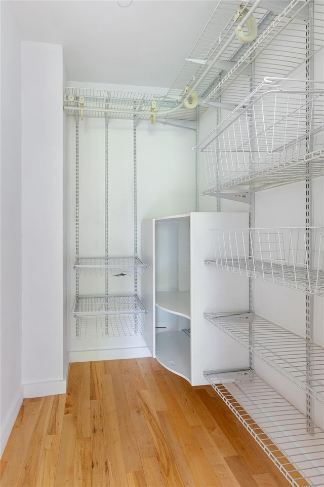 walk in closet with hardwood / wood-style flooring