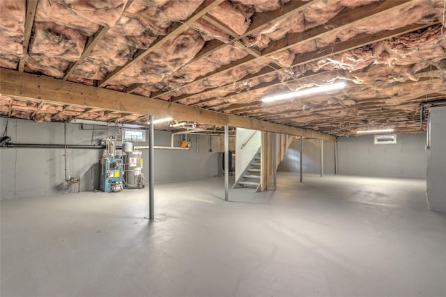 basement featuring water heater