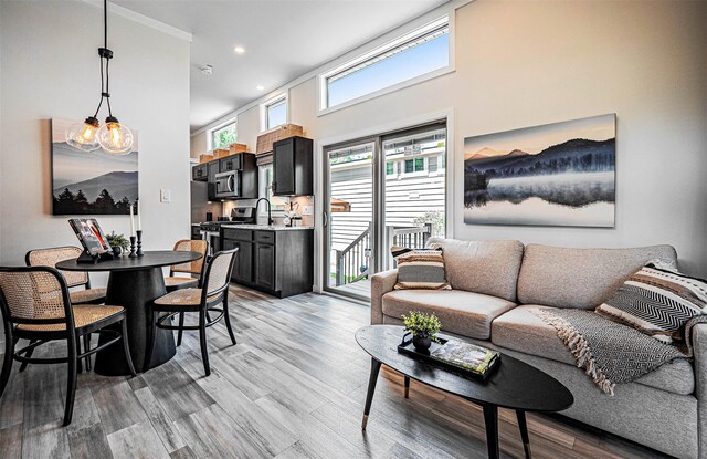 197 Wheeler Rd, Florida, NY 10921 - living room with healthy amount of natural light, a chandelier, light wood finished floors, and recessed lighting