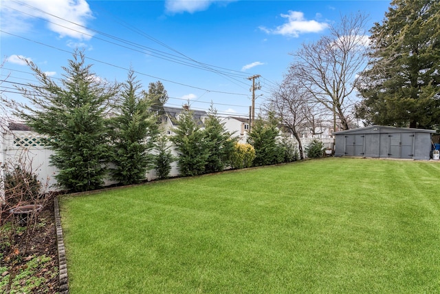 view of yard with a storage unit