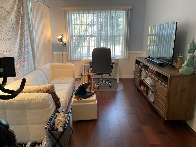 office area with dark wood-type flooring