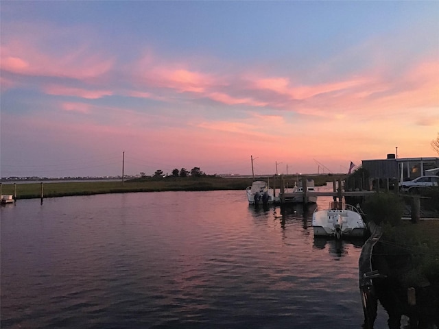 property view of water with a boat dock